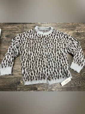 NWT Kzedo Leopard Print Button-Front Cardigan - Brown on Cream